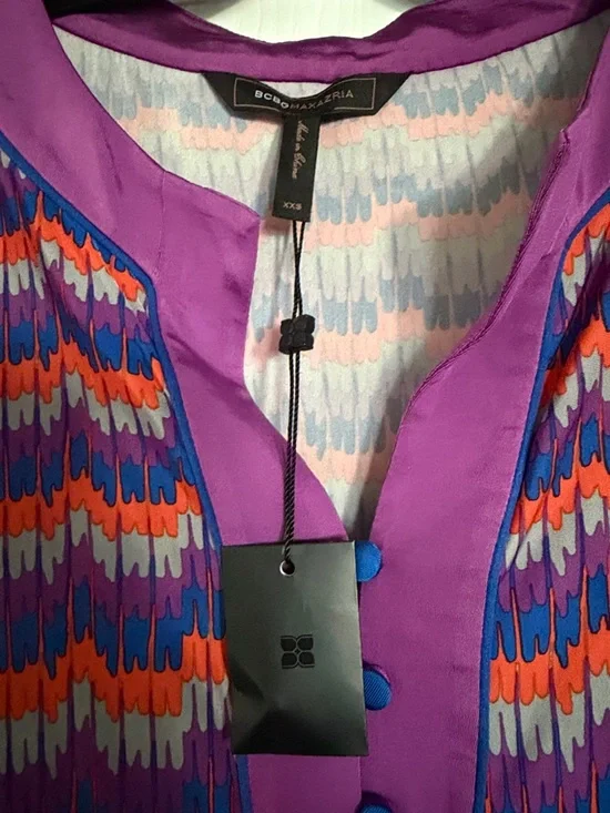 BCBGMaxAzria Purple-Trim Multicolor Patterned Tunic. - Picture 3 of 10